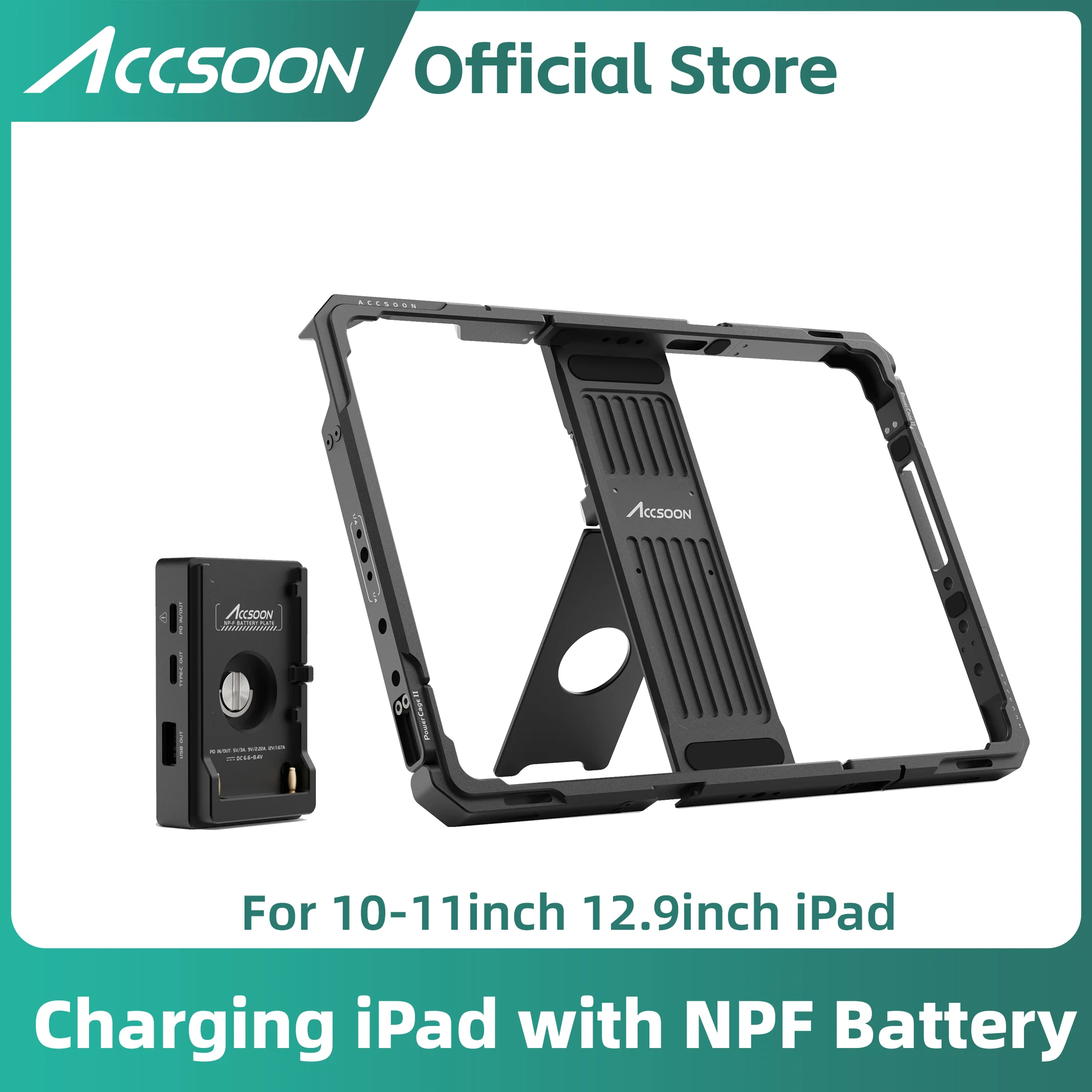 Accsoon iPad PowerCage II klatka ochronna do ładowania ipada regulowany rozmiar dopasowany Seemo/Seemo pro monitor do transmisji wideo na żywo