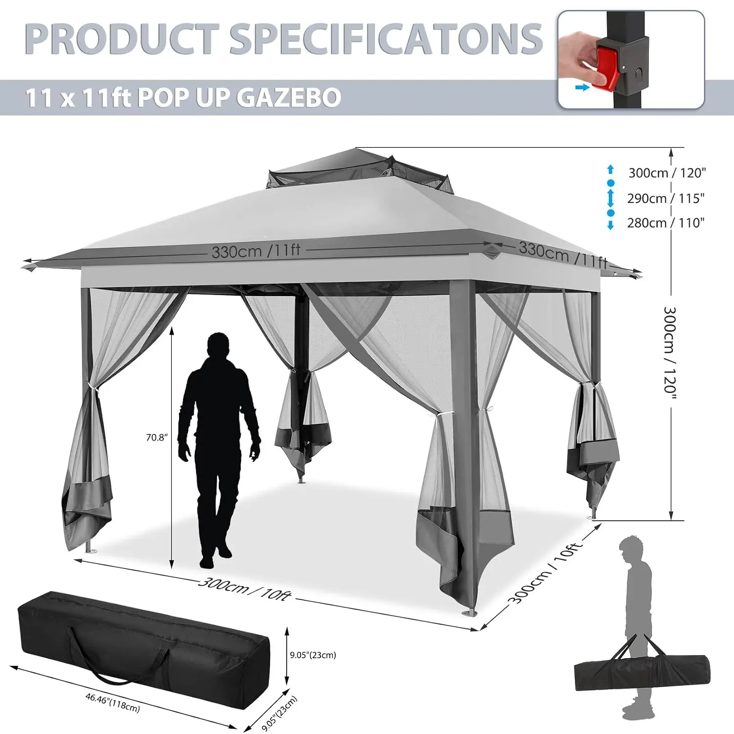 Pop Up Gazebo 11x11 Canopy Tent, Outdoor Screened Gazebo Shelter with Mosquito Net,Carpas para Patio, Shade for, Customized