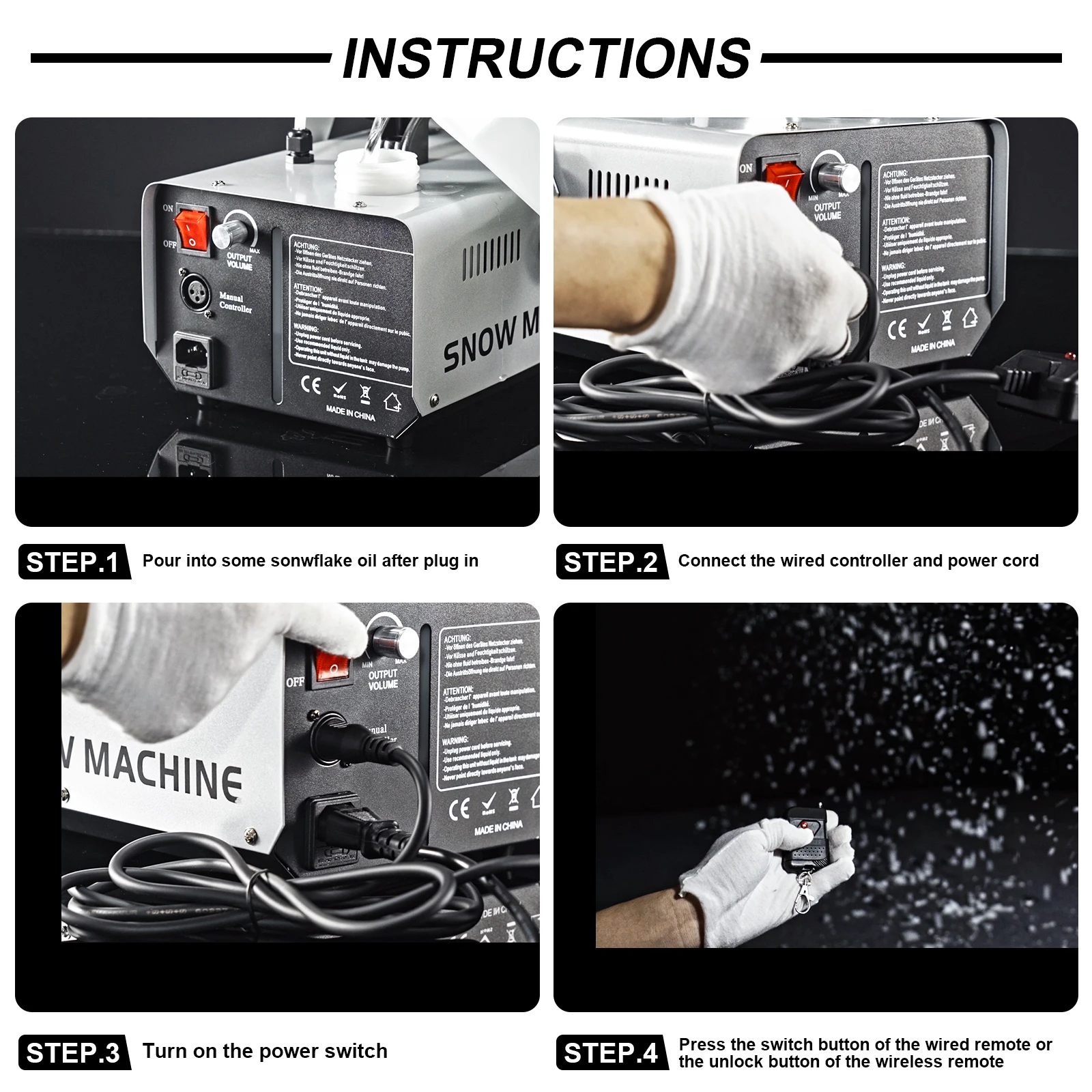 1000W Snow Machine Wireless Remote Control Stage Snow Machine for Indoor & Outdoor Christmas Wedding Photography Party Theater