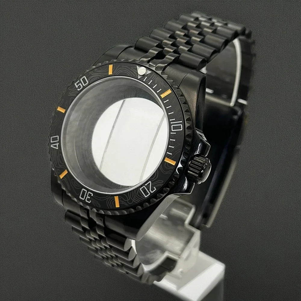 علبة زجاجية كريستالية من الياقوت الأسود 40 ملم مع 120 نقرة لساعة رجالية FIT NH ميكانيكية أوتوماتيكية 34 NH35 NH36