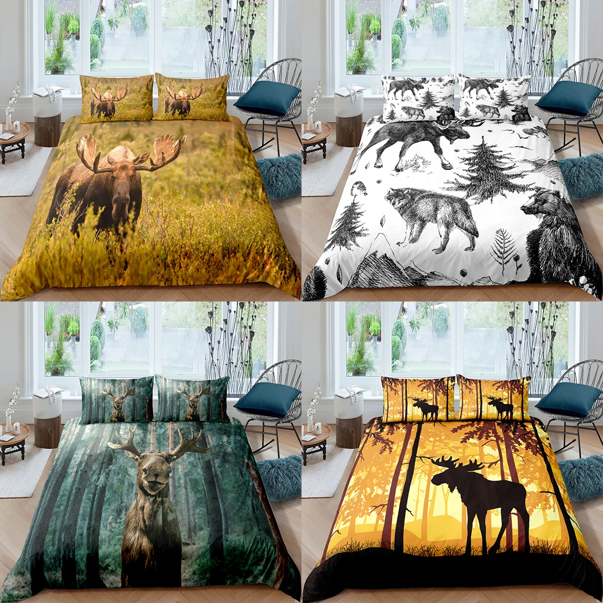 

Home Textiles Luxury 3D Moose Duvet Cover Set Pillowcase Kids Bedding Set AU/EU/UK/US Queen and King Size Bedding