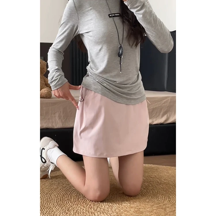 Damska spódnica z wysokim stanem, luźna, wygodna, różowa, letnia, nowa, zapobiegająca prześwitywaniu, codzienna, z detalami, spódnica robocza.
