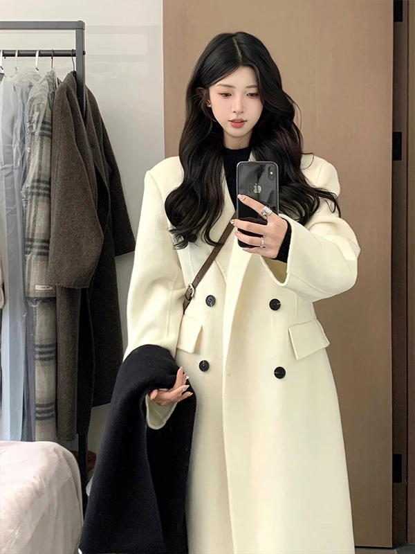 

Женское зимнее шерстяное пальто Hebe Sle Double-Sided Camere, приталенное, в корейском стиле, прямого кроя, с длинными рукавами