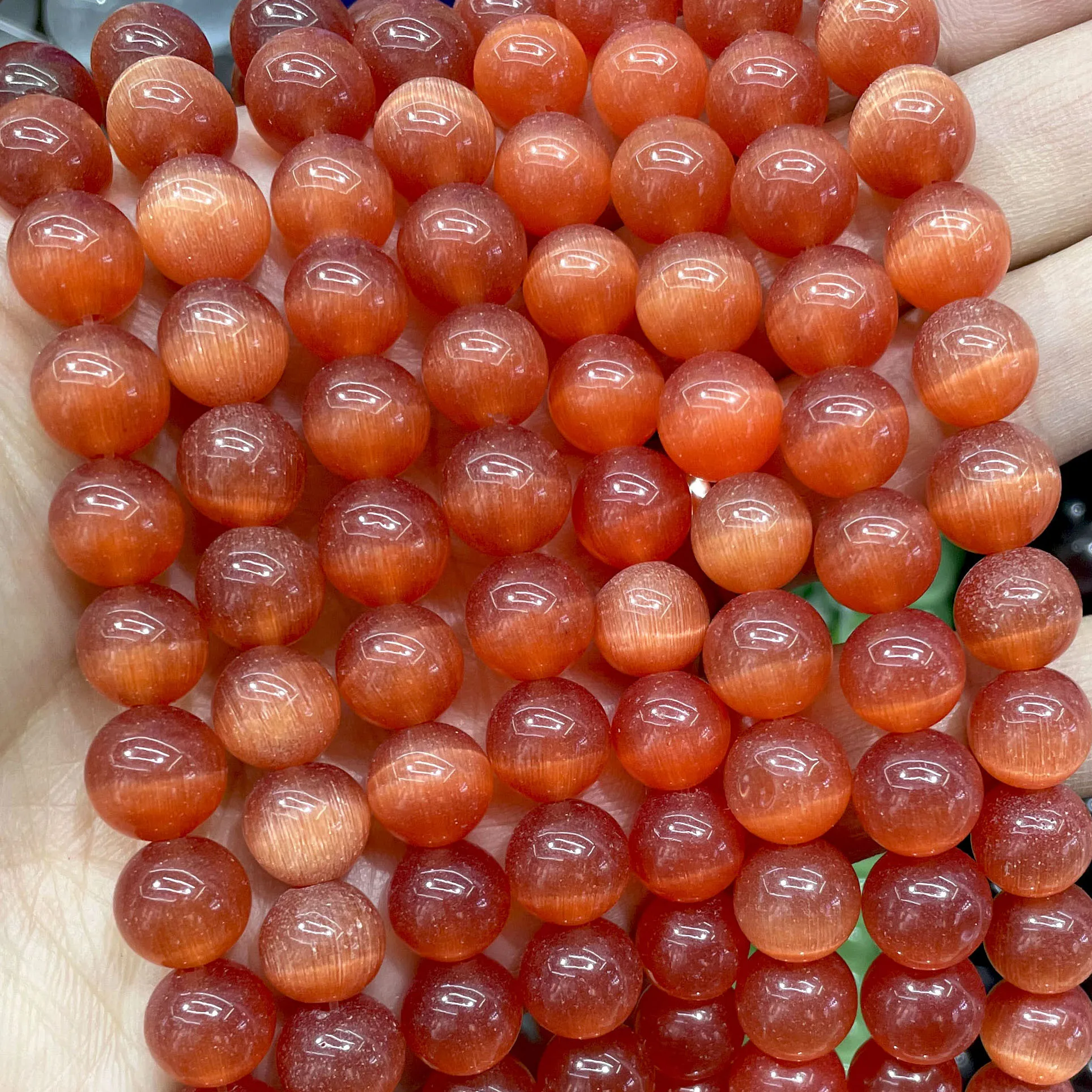 Natural Stone 6 8 10 MM Pink White Blue Green Cat Eye Opal Round Spacer Beads For DIY Jewelry Making Bracelet Accessories 15''
