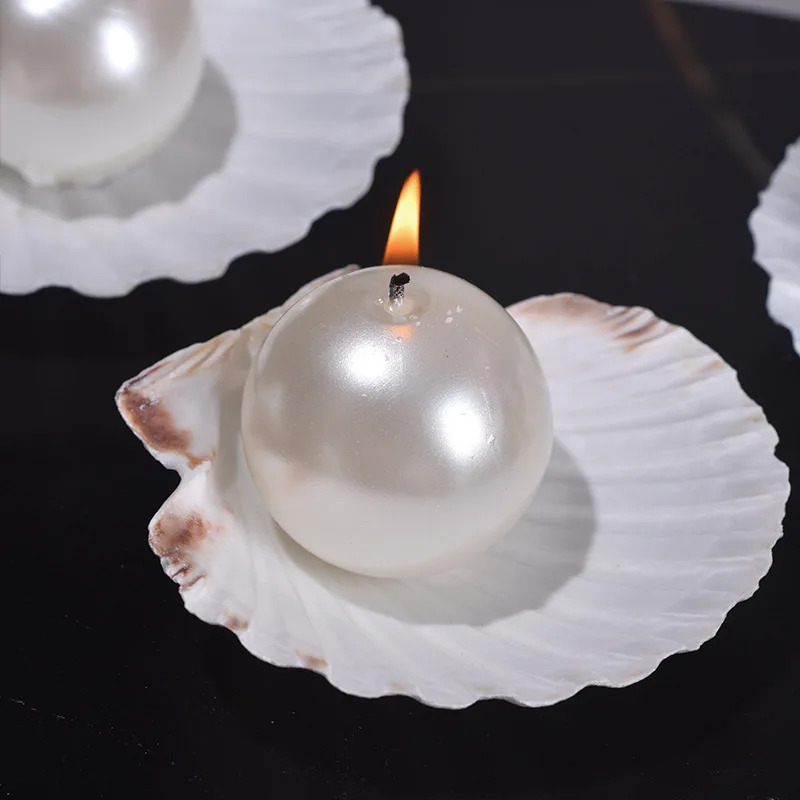 Elegant Pearl Ball Candles with Shell Holder Guest Gift Candles for Weddings Centerpieces Table Decor Candle view 5
