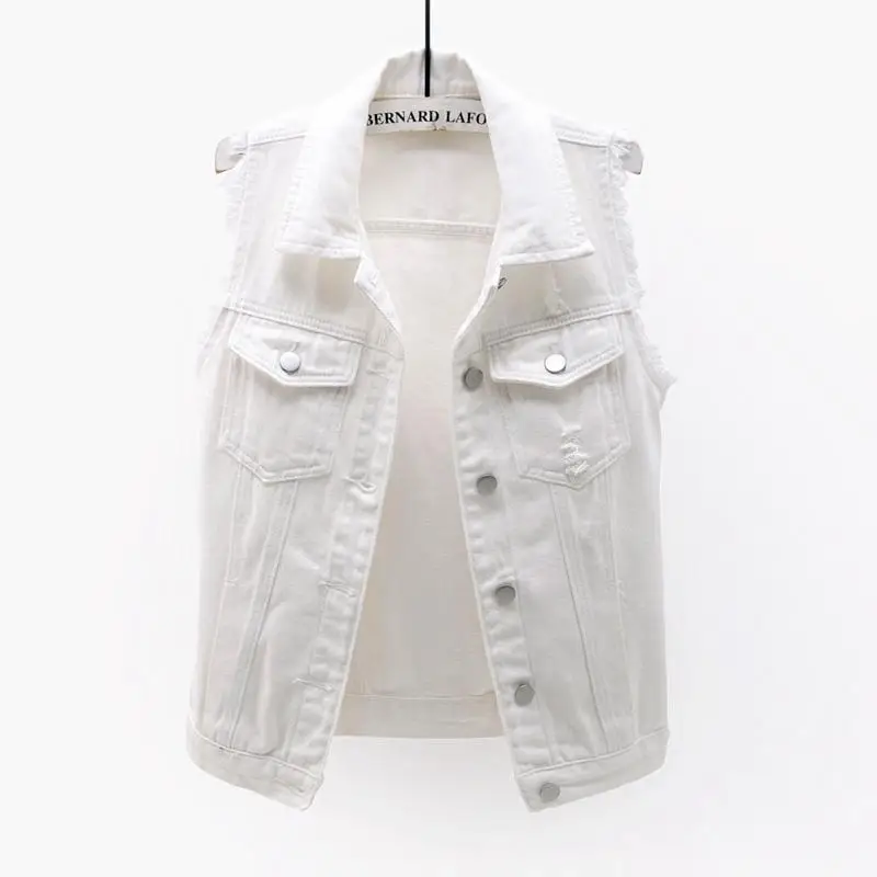 Sleeveless Short Jean Coat Streetwear Female Women Single Breasted Denim Vest Autumn Winter Solid Casual Turn-down Collar Pocket