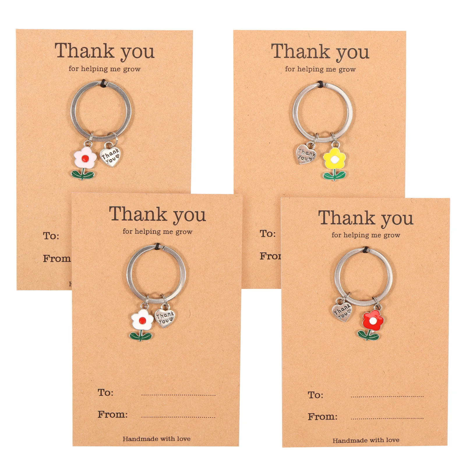 4Pcs Delicate Teacher Appreciation Keychain Cute Thank You for Helping Me Grow Keychain Significative Teacher Key Pendant