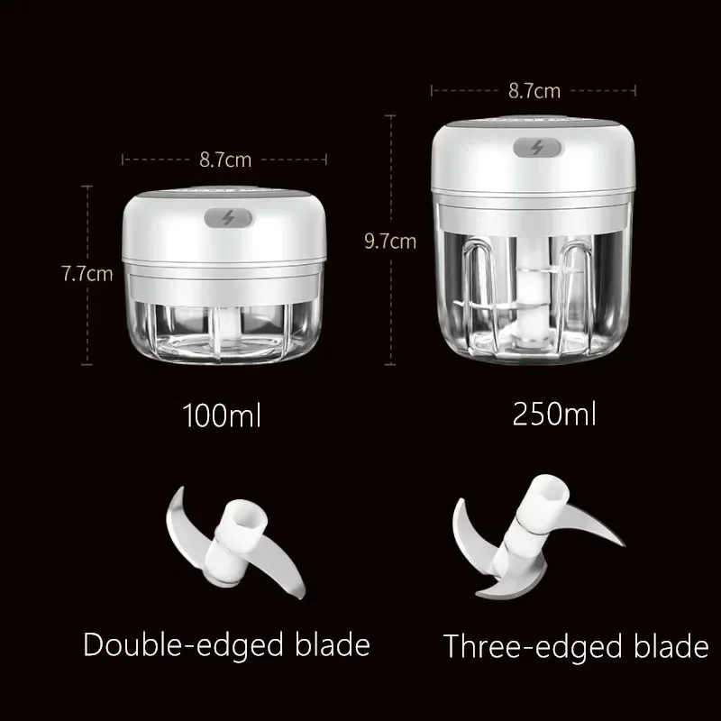 100/250mL Mini Electric Garlic Chopper Vegetable Chili Meat Ginger Masher Machine Sturdy Durable USB Charging Blenders Kitchen