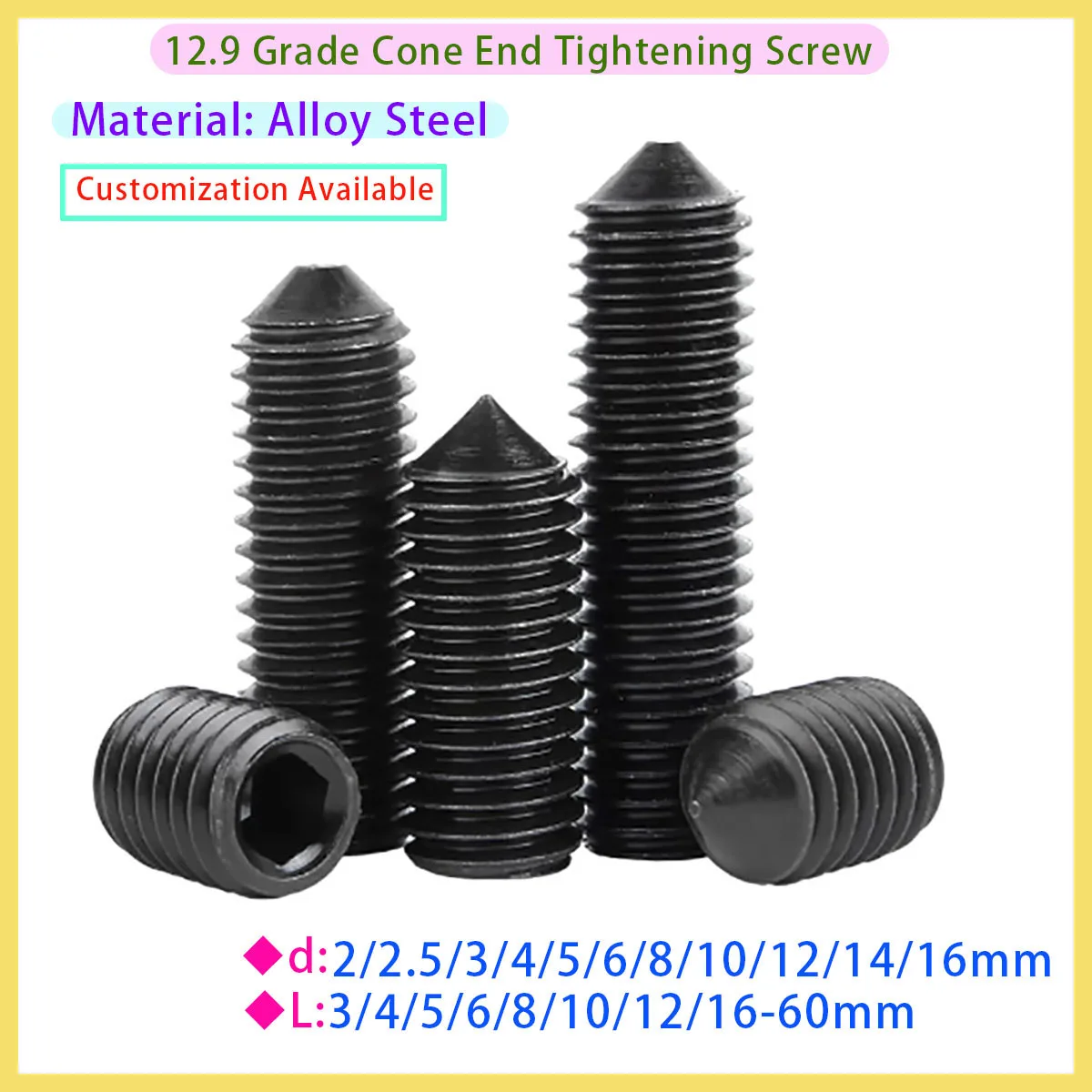 M2 M2.5 M3 M4 M5 M6 12.9 Alloy Steel Black Oxide Fixing Screw, Suitable for CNC Mechanical Vehicles