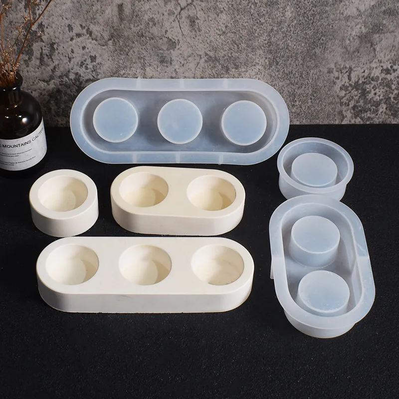 Single- Double-three-hole Oval Candlestick mold gypsum cement DIY aroma candle holder silicone