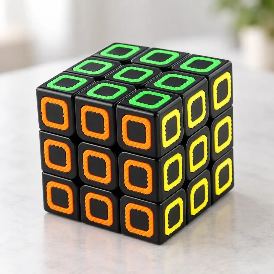 3x3 Puzzle Cube Colorful Square Outline Pattern Black Brain Teaser Logic Game Toy For Kids Adults Travel Party Birthday Gifts