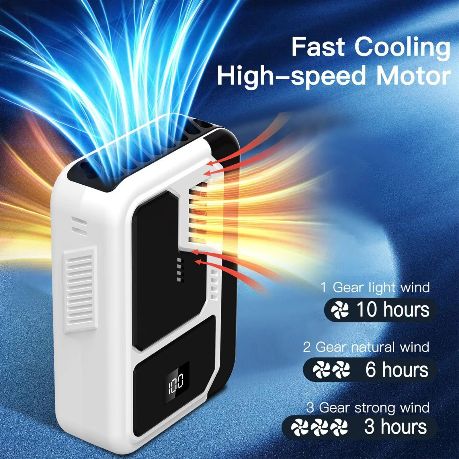 Waist Fan Cooling, Belt Clip Fan, 3-Speed Digital Display Air Cooler with Portable Design Use for Camping Hiking Fishing Beach Gym Travel Accessories, Hot Weather Personal Cooling Appliance