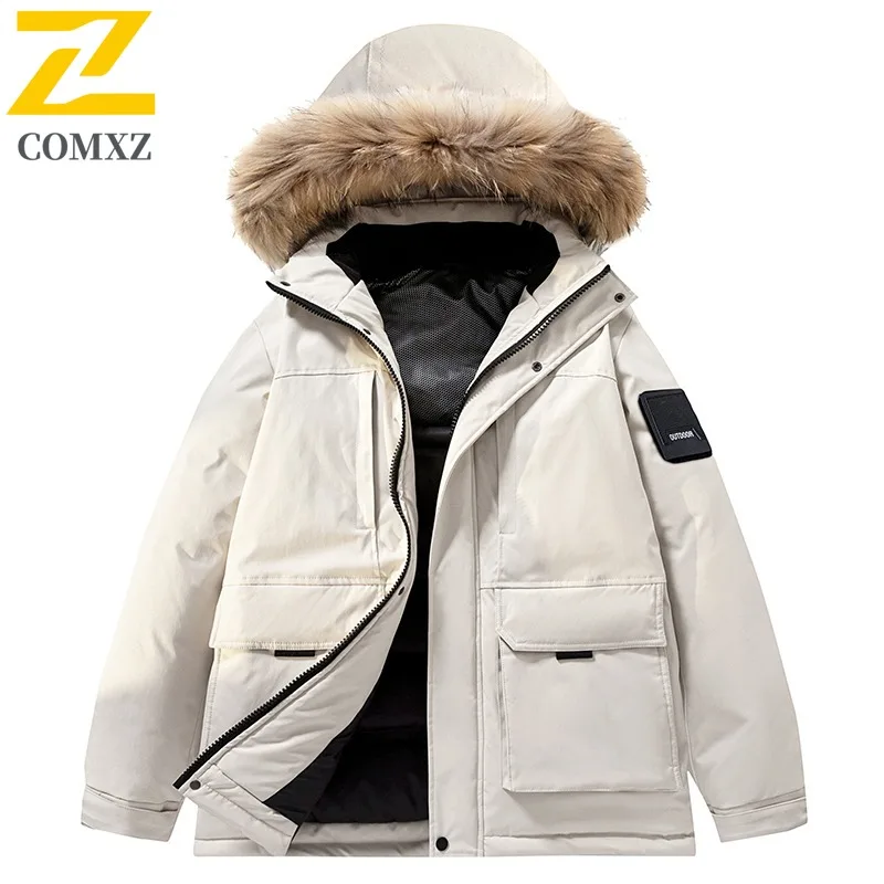 

COMXZ Men Down Jacket Comfort Outdoor Skiing Thickened Warm Parka Casual Hooded Travel Cold Resistant Winter Men Clothing