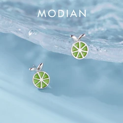 Modian New Fruit Ear Studs for Women Gift Enamel Summer Cute Lemon Sterling Silver 925 Stud Earring Fine Jewelry Accessories