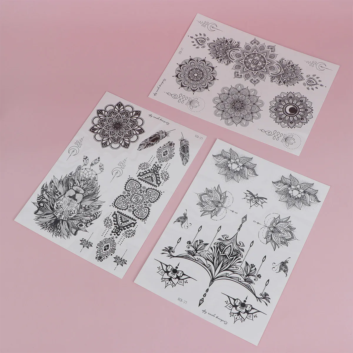

9 Sheets Mandala Flower Stickers for Adults Journal Black Temporary Body Marking Belly Button