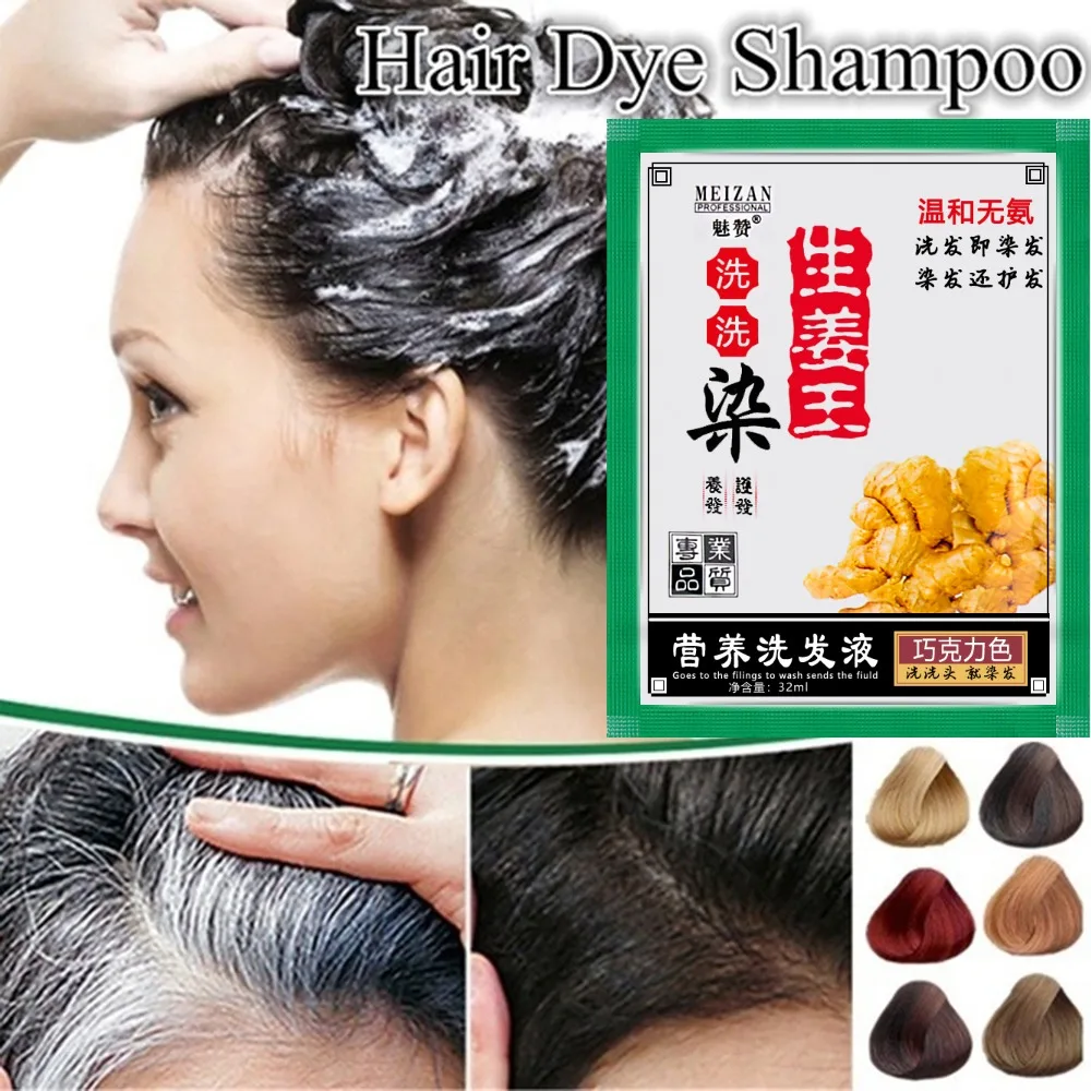 Champú de tinte para el cabello con extracto de jengibre, fácil de usar, fórmula suave, tinte instantáneo para el cabello, tinte para el cabello blanco en negro, 5 minutos, 1 unidad
