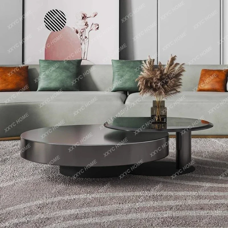 A Italian light luxury stainless steel coffee table modern simple living room home tempered glass