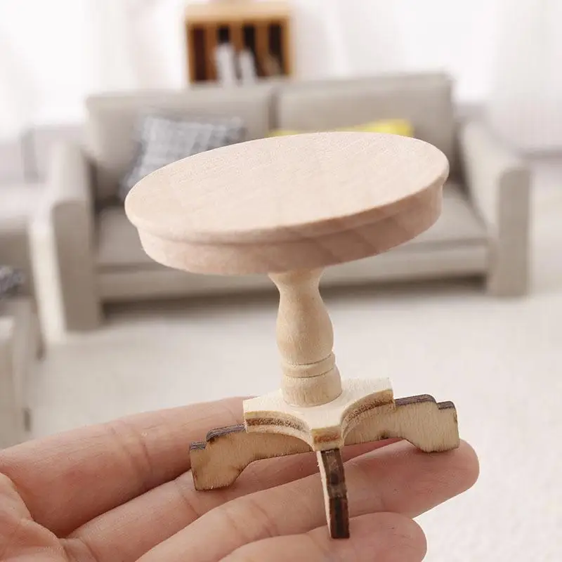1:12 Dollhouse Miniature Coffee Table Small Round Table Original Wood Table Furniture Home Model Decor Toy Accessorie view 4