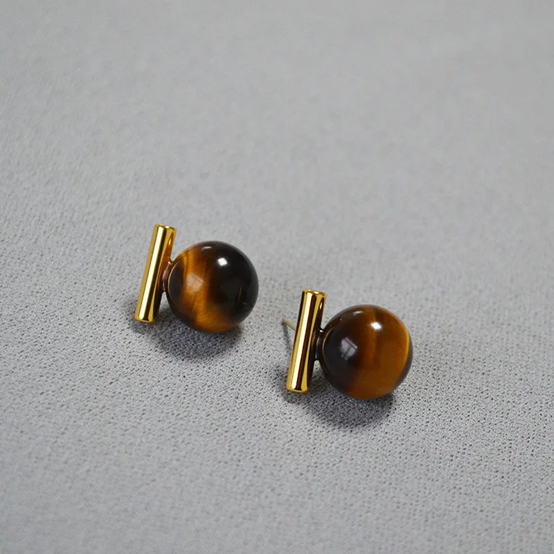 South Korea Autumn And Winter Simple Geometric Brown Stud Earrings For Women Fashion Cute Metal Jewelry Party Gifts