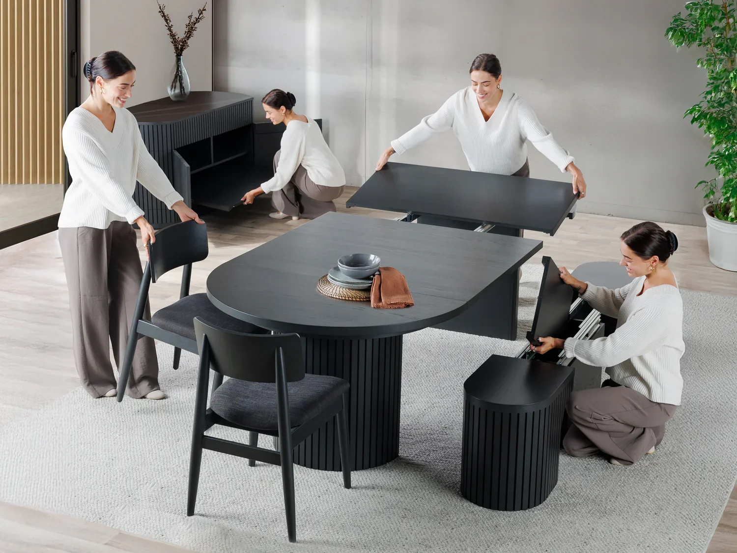 Modern design oak oval modern retractable dining table for 2 to 14 people