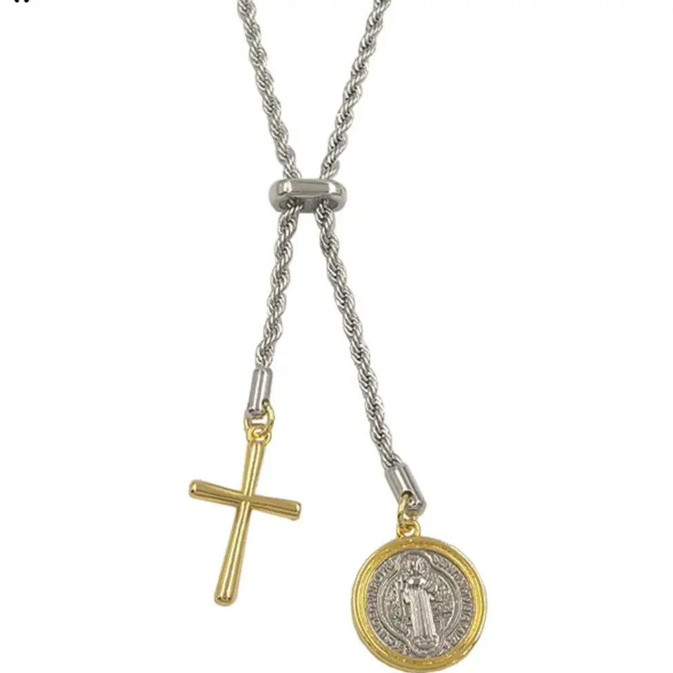 

WT-JFN56 Religious Lover Chain Necklace With Cross Charms Telescopic Adjustable Collarbone Silver Necklace For Vest Jewelry