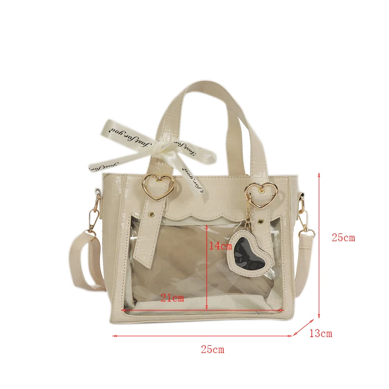 Luxury Ruffles Ita Bag with Clear Pocket for Lolita Kawaii Clear Purse Shoulder Bag Women Sweet Totes Crossbody Ita Handbag Gift