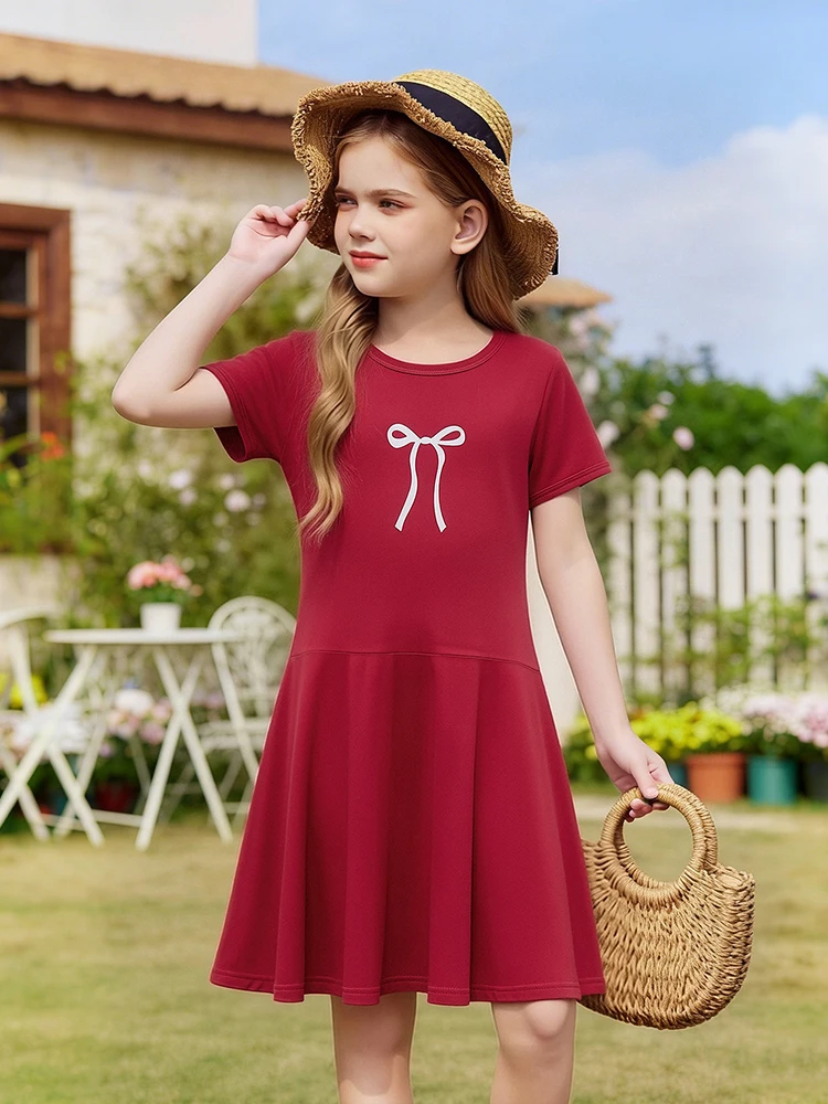 Girl's Sweet and Cute Summer Multicolor Dress with butterfly Print Knee Length Dress, Casual and Comfortable Princess Dress