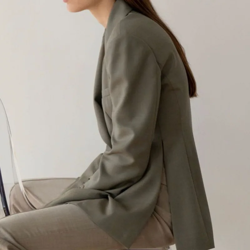 Eeovni 2025 elegante blazer feminino cor sólida gola entalhada botão reunido cintura design jaqueta senhora do escritório outono novas roupas