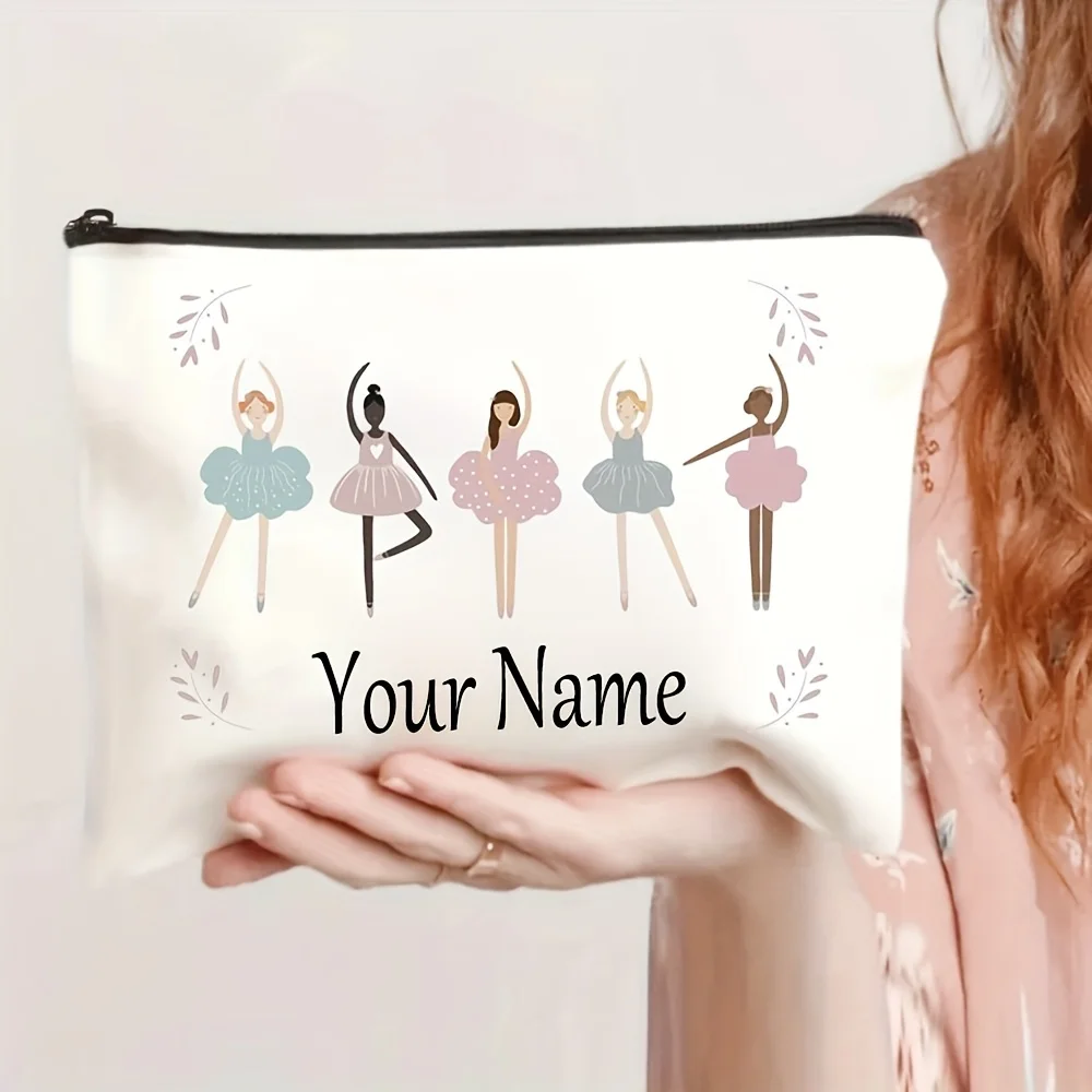 Bolsa de balé personalizada com nome, organizador de maquiagem, iniciais de nome, texto, bolsa de armazenamento de cosméticos, presente para mulheres