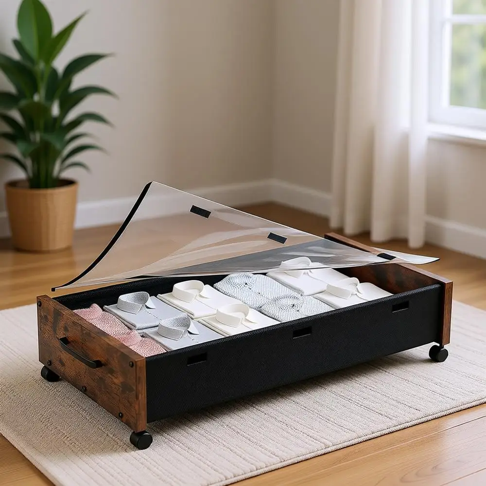 

Деревянный выдвижной контейнер для хранения под кроватью со съемной крышкой — идеально подходит для обуви, одеял и одежды, винтажный коричневый цвет