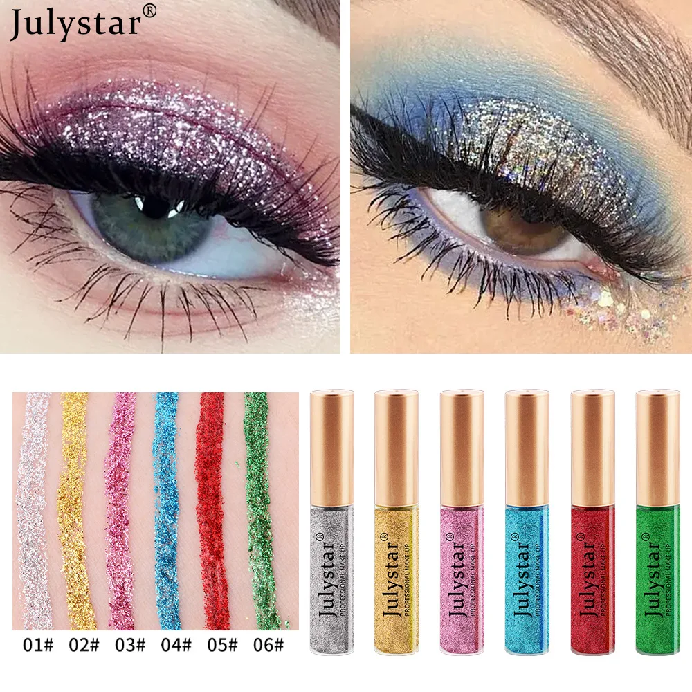 Julystar 6 Color Eye Cosmetics Waterproof Shiny Eye Liners Pen Make-up For Women Stereoscopic Contouring Liquid Eyeshadow Pen