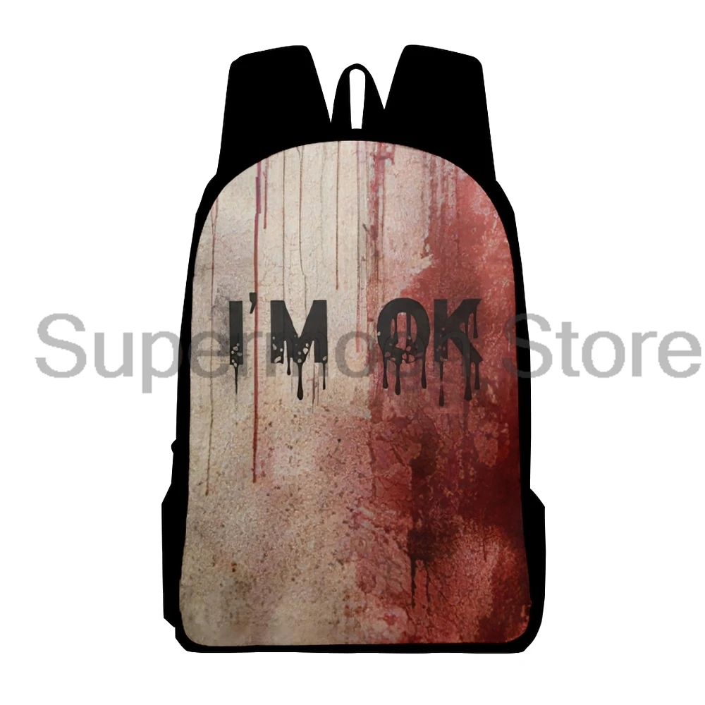 I'm Fine Bloody Hoodie Backpack for Men and Women, Funny Packsack, Travel Bag, Halloween Merch Backpack, Casual, Problème résolu