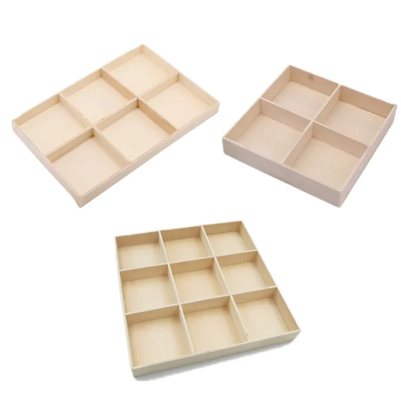 

Wood Tray Box for Craft Compartments Wooden Divided Boxes Succulents Flower Pot Desktop Storage Box Holder Display Tray