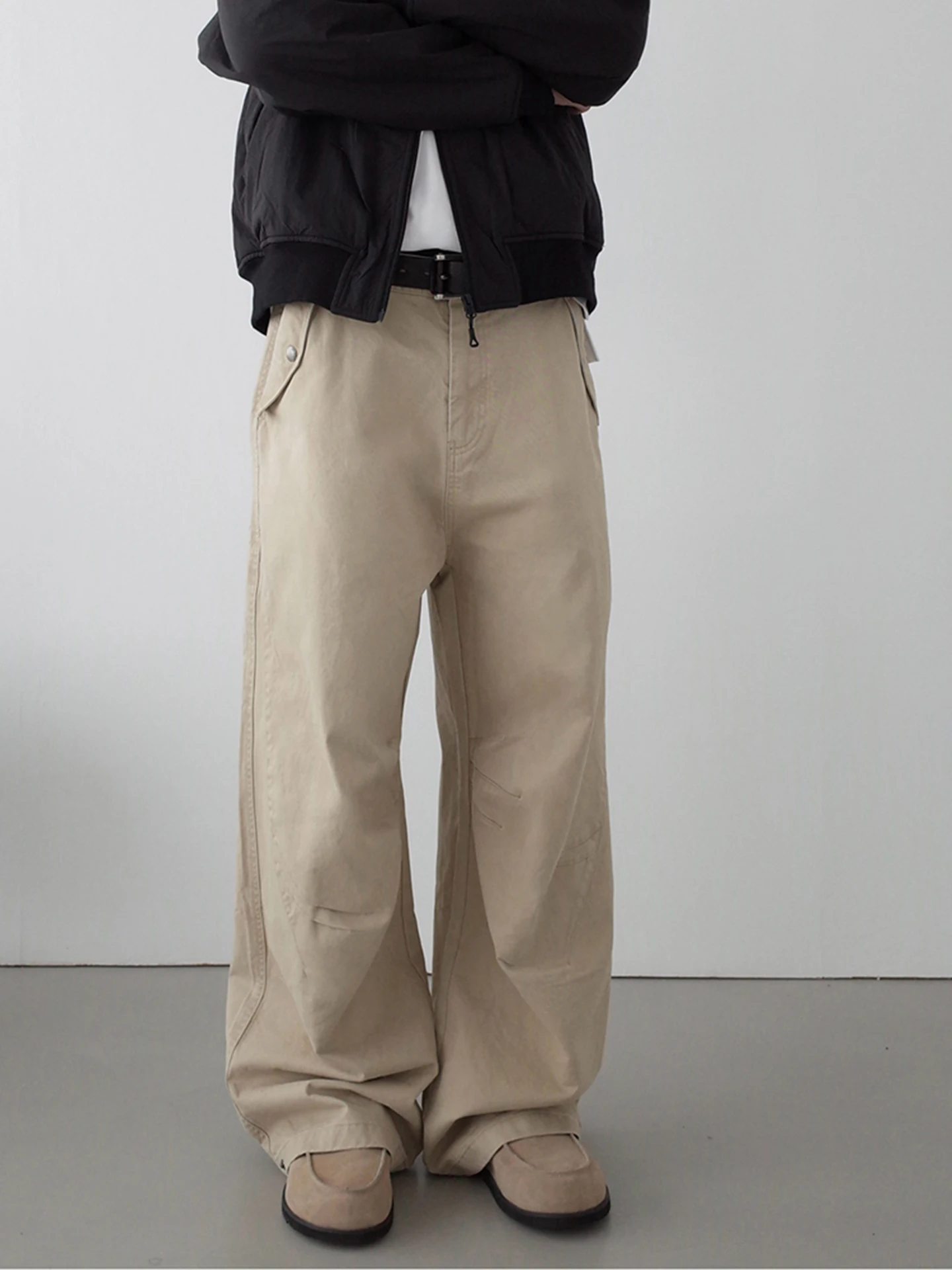 

American Retro Waed Wide Leg Deconstructed Silhouette Casual Pants Men's Loose Design Long Pants Cotton Polyester Blend