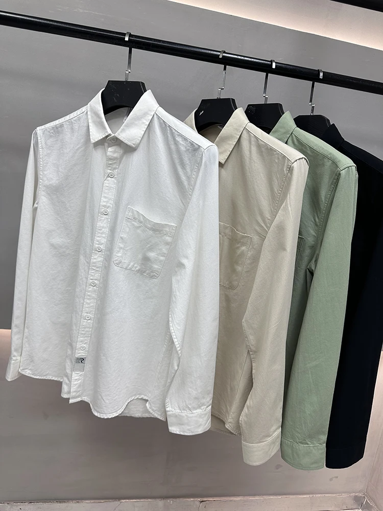 

100% Cotton Washed Long Sleeve Casual Shirt Men's Spring Color Versatile Base Layer Turn-down Collar Breathable Fashion...