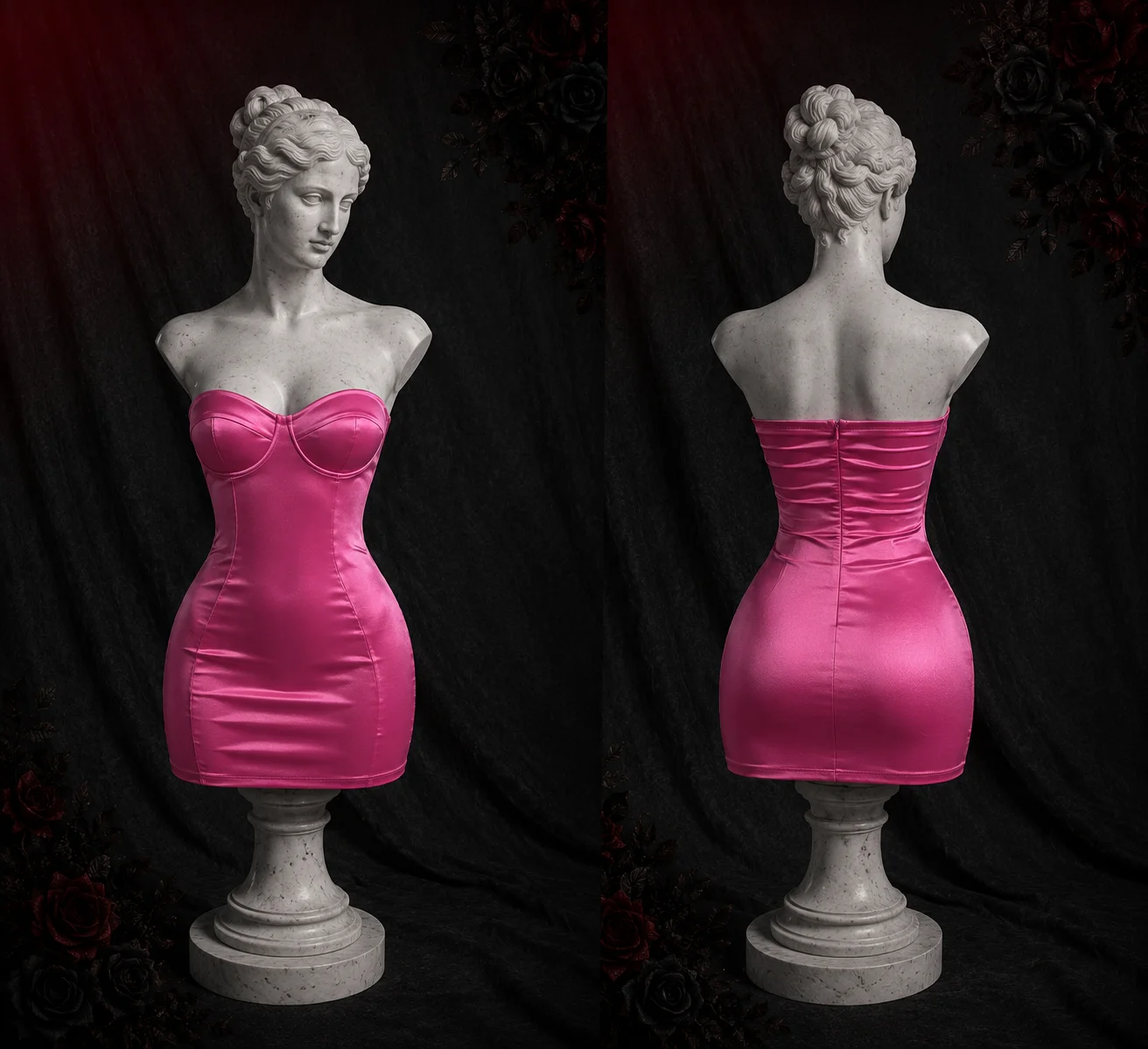 【Fragments.One Choice, No More Choices.】Vintage Pink Faux Leather Backless Bodycon Dress with Back Zipper