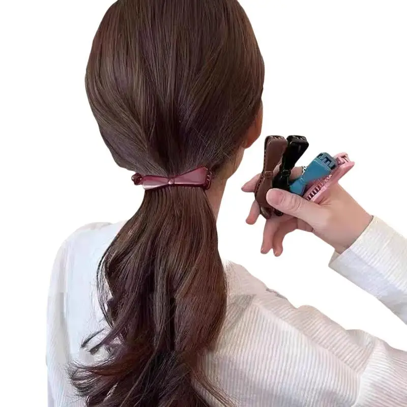 Koreanische Haarspangen im Schleifen-Stil, große Bananen-Haarspangen, glänzend, einfarbig, modische Pferdeschwanz-Haargummis für Damen – Detail 7