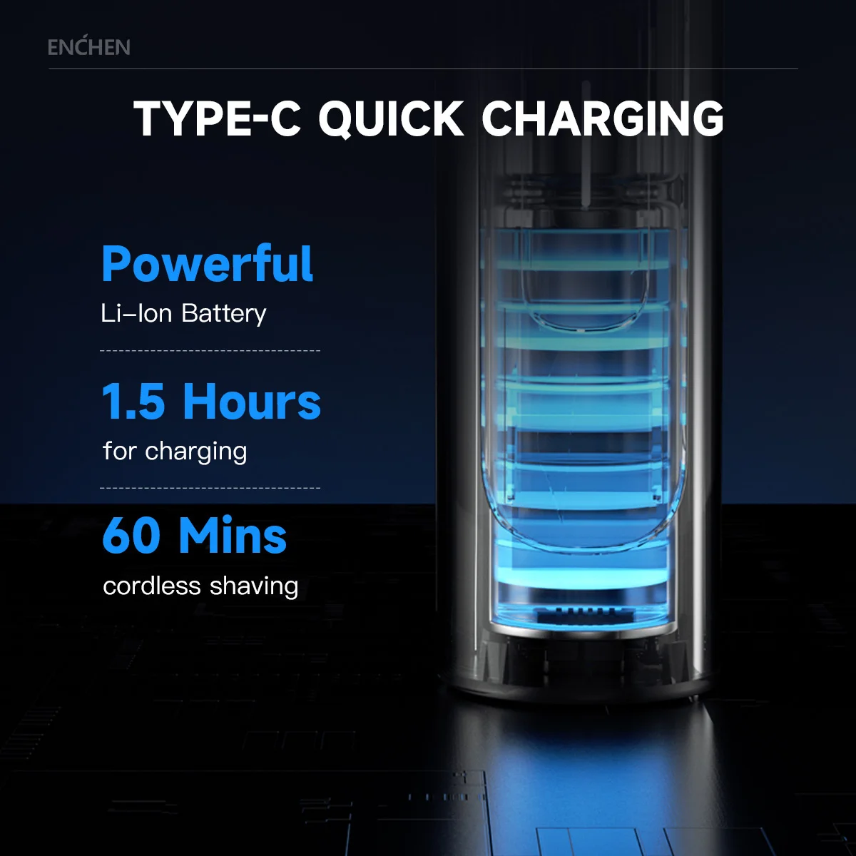 ماكينة حلاقة كهربائية ENCHEN Blackstone 8C مقاومة للماء 100% مع رؤوس مرنة ثلاثية الاتجاهات ذات مسار مزدوج شبكة منحنية من النوع C شحن سريع