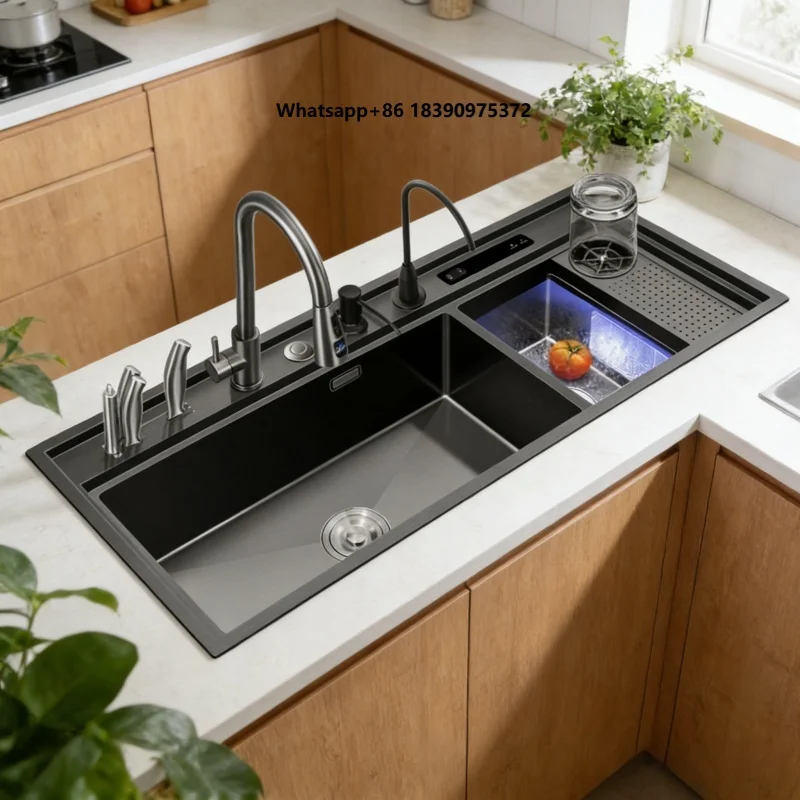 Modern Kitchen Sink Set Include Stainless Steel Sink and Pull Out Faucet Complete Package 16 Gauge Stainless Steel Kitchen Sink