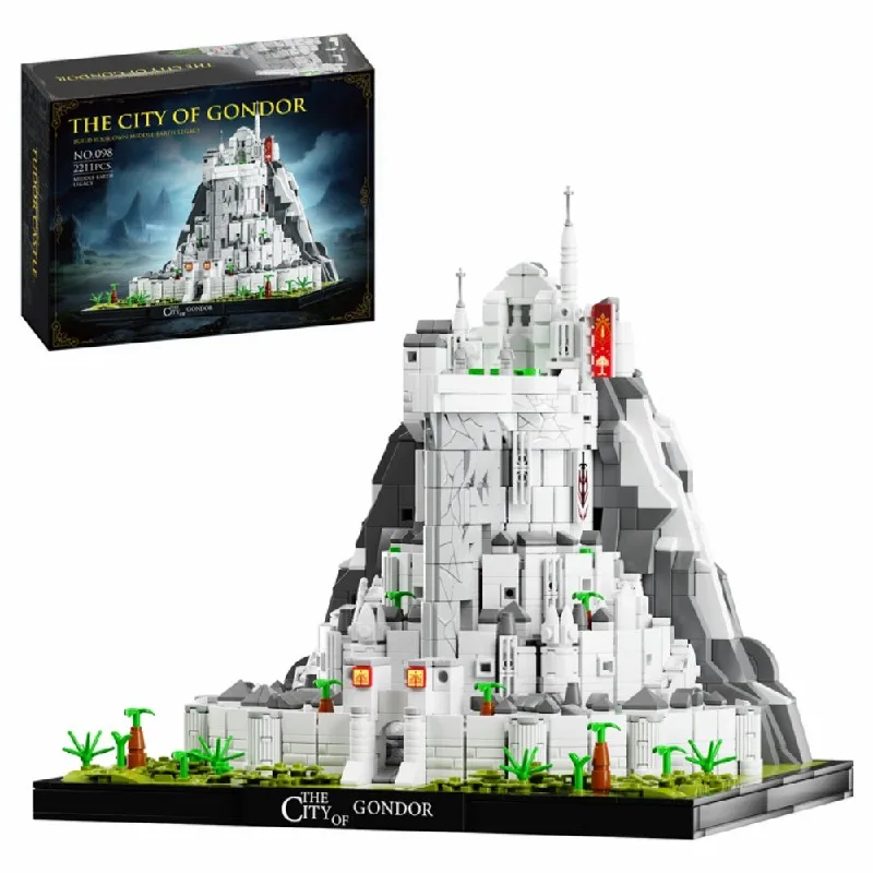 2211 pçs anéis de filme minas cidade branca tirith blocos de construção vista rua castelo arquitetura modular modelo quebra-cabeça brinquedos presentes do miúdo
