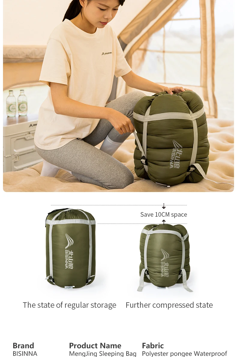 BISINNA Camping-Schlafsack, leicht, warm, mit Umschlag, Rucksackreisen, Schlafsack für Erwachsene, für Outdoor-Reisen, Wandern – Detail 9