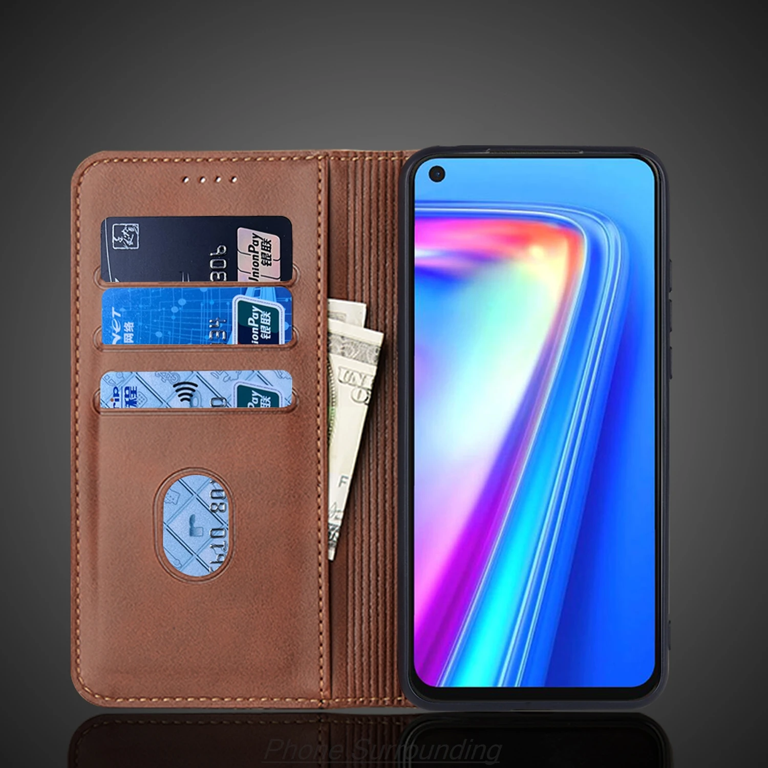 Funda de cuero para OPPO Realme 7 / Narzo 20 Pro, funda con tapa, tarjetero, funda de atracción magnética, funda tipo billetera, Fundas Coque