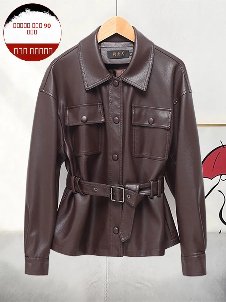 

Real Leather Motorcycle Jaet Women's ort Sle Winter New Faion Suede Coat Warmth Comfortable Fit Design Chinese Brand