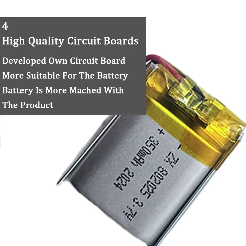 802025 3.7V 350mAh batteria ricaricabile ai polimeri di litio LiPo con spina jst PH 2.0mm a 2pin per auricolare con altoparlante Bluetooth leggero MP4