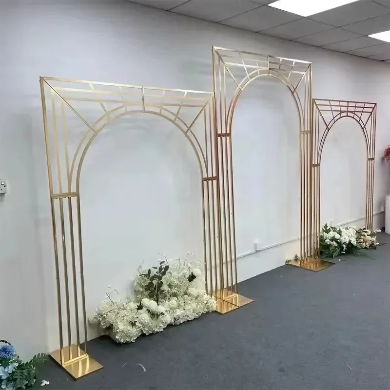 Glänzender Goldener Gebogener Bogen-Hintergrundrahmen, Mehrstangen-Bildschirmständer für Hochzeitsbühne und Blumendekoration – Detail 3