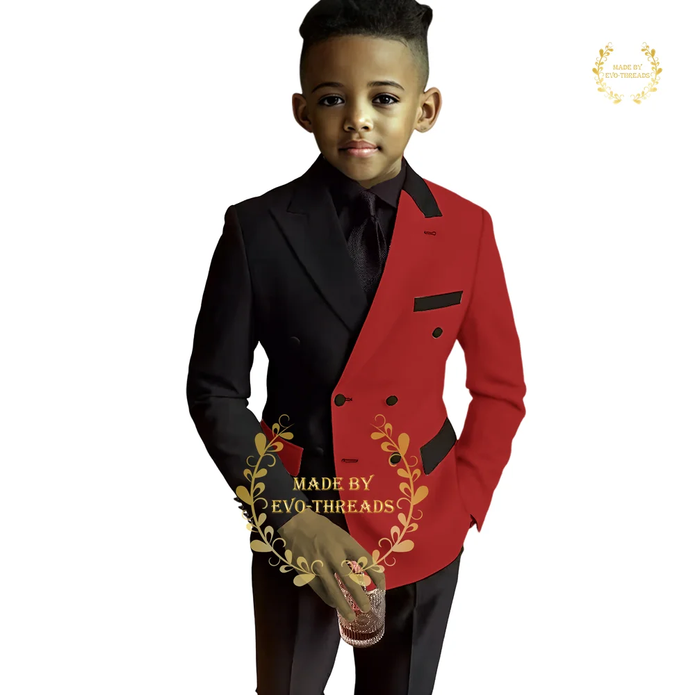 Fashion Boys 2-piece Suit (Jacket+pants) Wedding Set Red Black Tuxedo Age 2-16 Kids Clothes Costume Enfant Prom Birthday Party