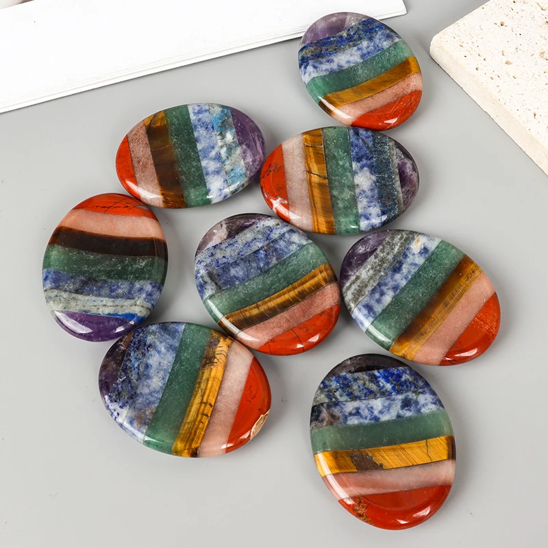 Chakra Palm Stone Natural Crystal Quartz 7 Colors Worry Thumb Gemstone Healing Massager Home Decor - view 4