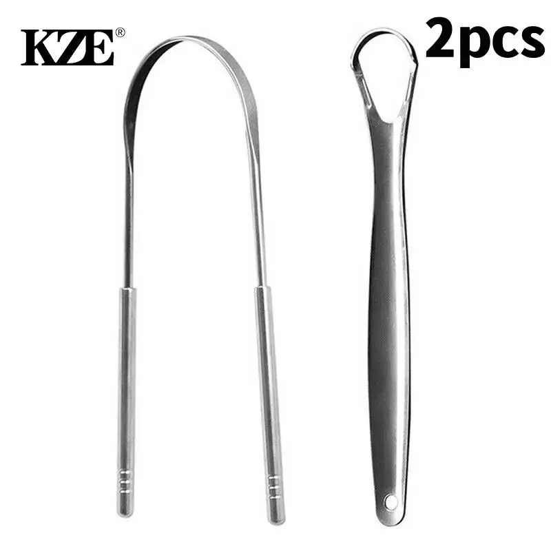 2pcs U Type Tongue Scraper Stainless Steel Oral Tongue Cleaner Brush Cleaning Coated Tongue Toothbrush Oral Hygiene Care Tools