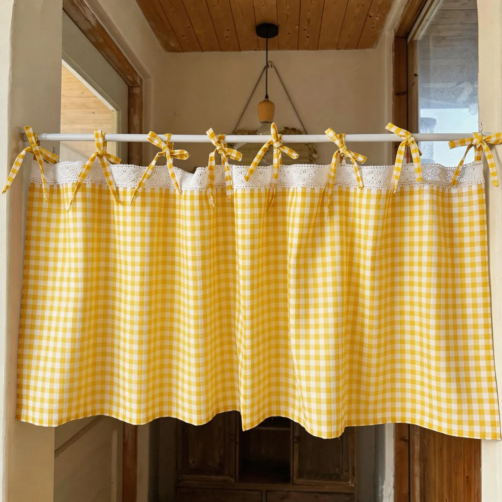 Versatile Plaid Short Curtains for Windows Door Valance American Kitchen Half Coffee Kitchen Cross-border