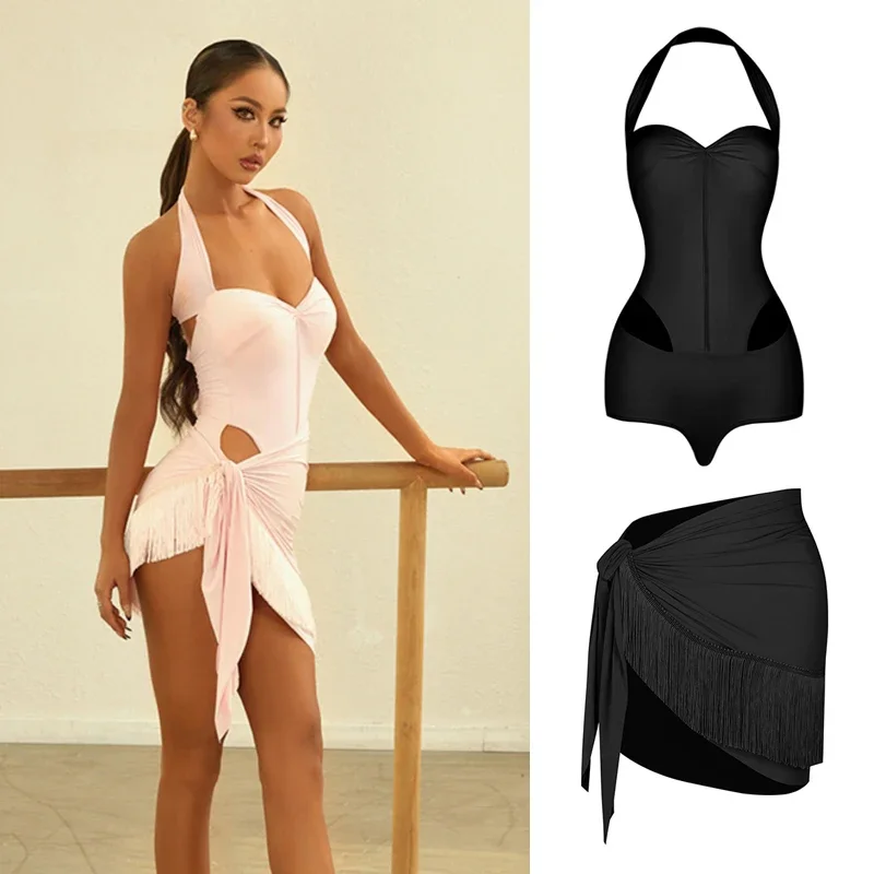 

Fashion Adults Latin Dance Competition Costume Women Samba Rumba Latin Dance Clothes Sexy Halter Bodysuit Fringed Skirt SL12079